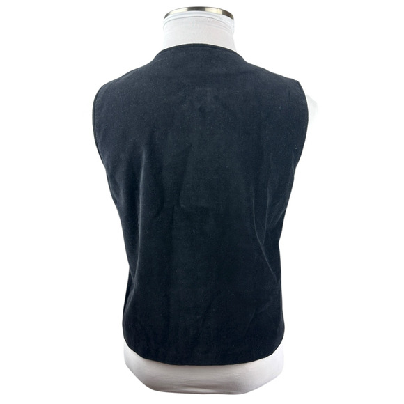 Talbots Christmas Themed Black Velvet Lined Button Up Vest Holiday Print Large - Picture 11 of 14